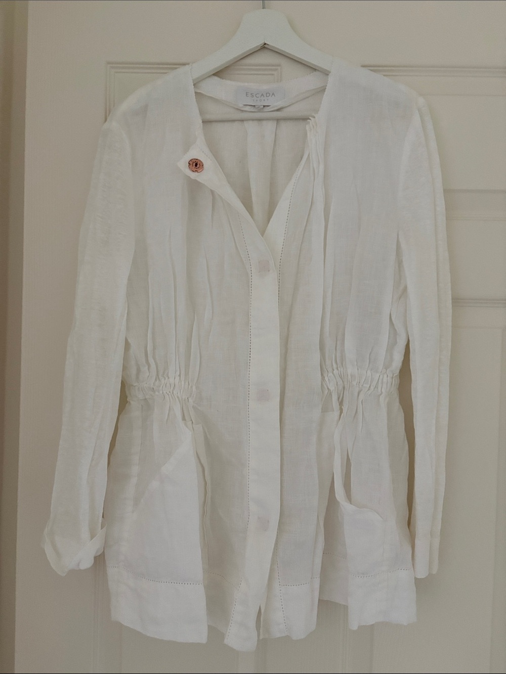 Escada White Linen Drawstring-Waist Tunic Jacket